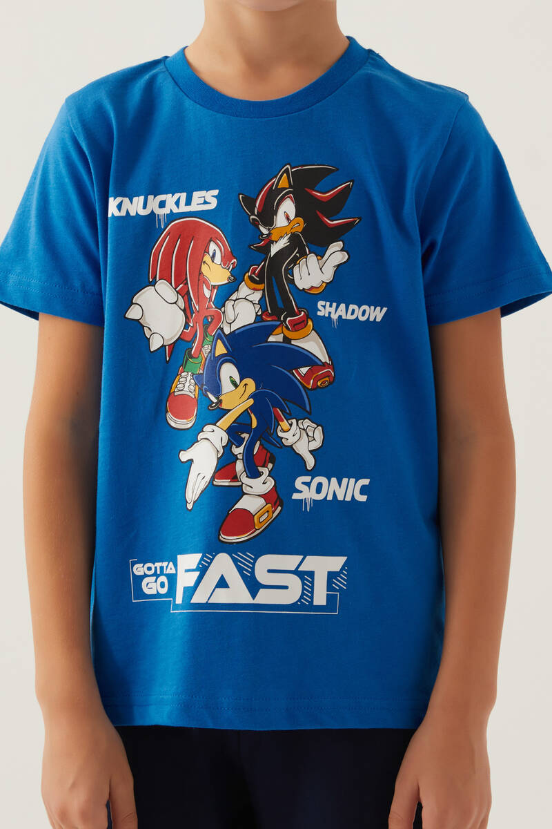 Sonic Comics Erkek Çocuk Pamuklu Yazlık Regular Fit Mavi Kapri Takım L1698-C-V1 - 4