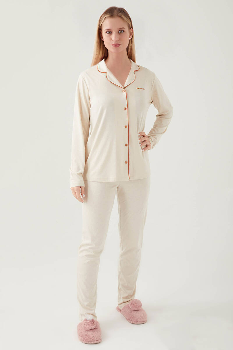 Pierre Cardin Bej Kadın Gömlek Pijama Takım