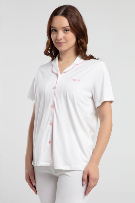 Pierre Cardin Kadın Gömlek Yaka Pigment Baskılı Yazlık Regular Fit Krem Gömlek Pijama Takım PC7715-S-V4 (1)