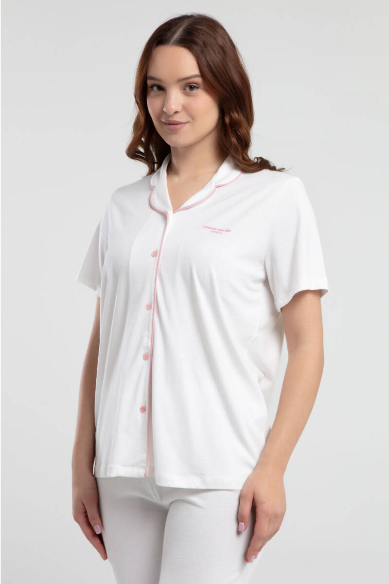 Pierre Cardin Kadın Pamuklu Gömlek Yaka Pigment Baskılı Yazlık Regular Fit Krem Gömlek Pijama Takım PC7715-S-V4 - 2