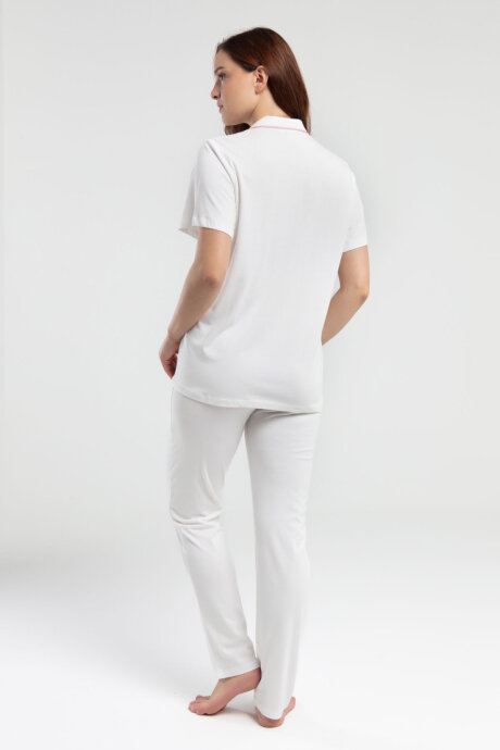 Pierre Cardin Kadın Pamuklu Gömlek Yaka Pigment Baskılı Yazlık Regular Fit Krem Gömlek Pijama Takım PC7715-S-V4 - 5