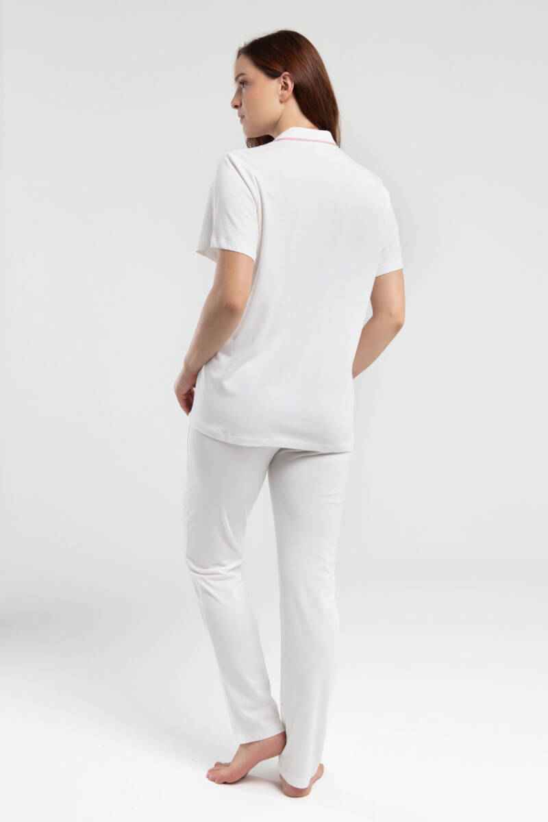 Pierre Cardin Kadın Pamuklu Gömlek Yaka Pigment Baskılı Yazlık Regular Fit Krem Gömlek Pijama Takım PC7715-S-V4 - 5
