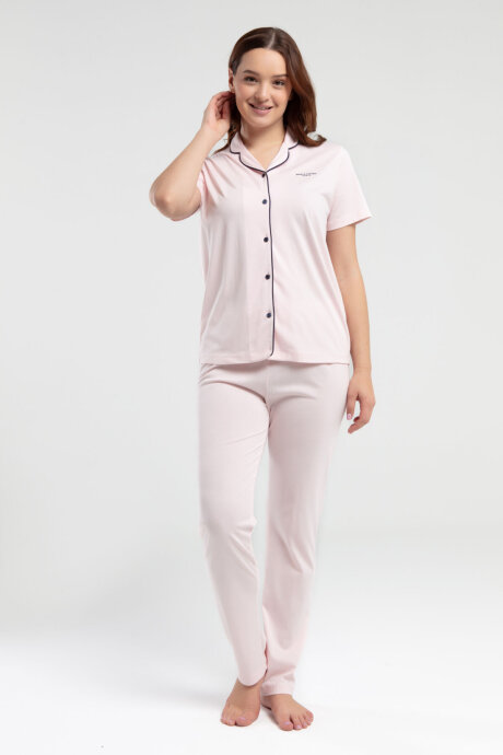 Pierre Cardin Kadın Gömlek Yaka Pigment Baskılı Yazlık Regular Fit Pembe Gömlek Pijama Takım PC7715-S-V1