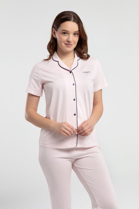 Pierre Cardin Kadın Gömlek Yaka Pigment Baskılı Yazlık Regular Fit Pembe Gömlek Pijama Takım PC7715-S-V1 (1)
