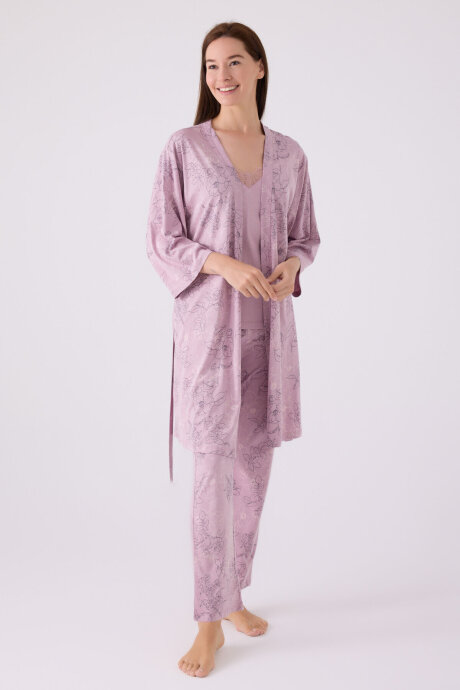 Pierre Cardin Kadın Kruvaze Pigment Baskılı Kışlık Regular Fit Mor Pijama Takımı PC8875-S-V1