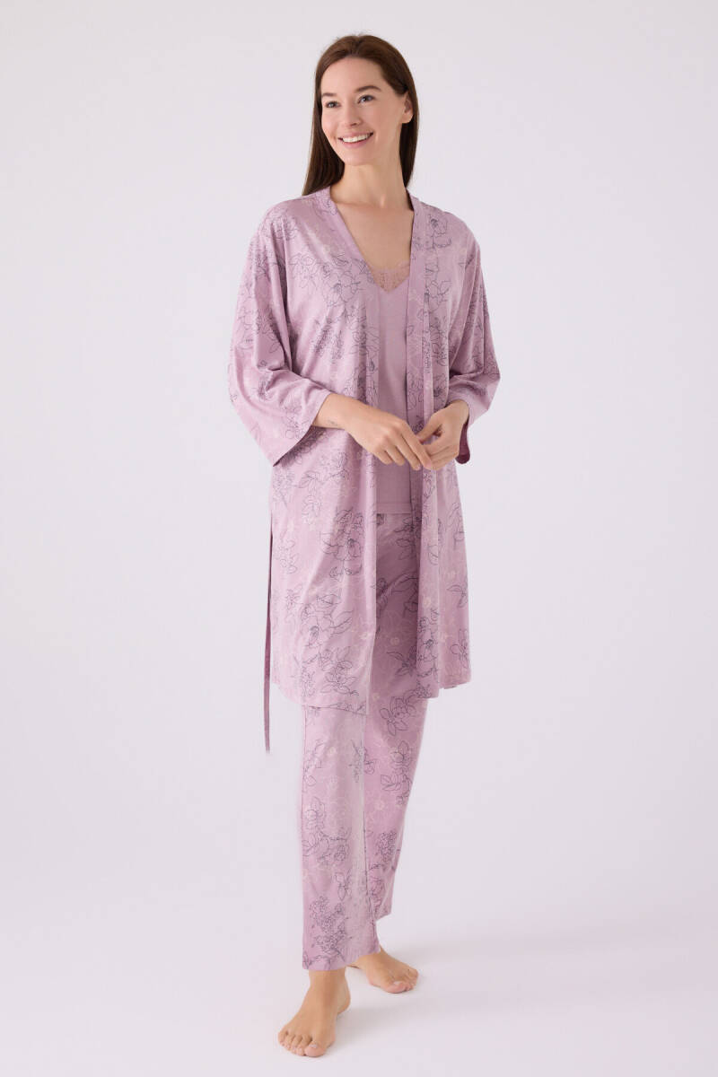 Pierre Cardin Kadın Pamuklu Kruvaze Pigment Baskılı Kışlık Regular Fit Mor Pijama Takımı PC8875-S-V1 - 1