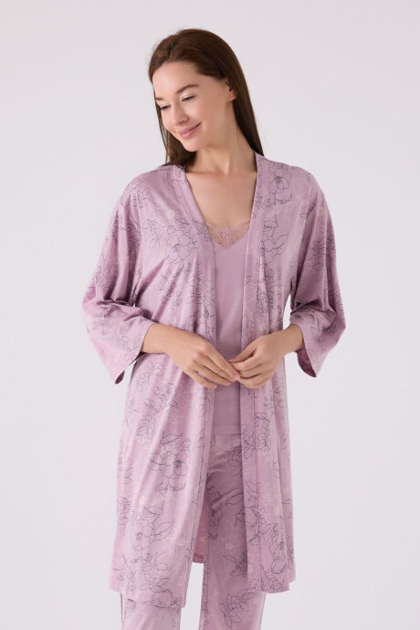 Pierre Cardin Kadın Kruvaze Pigment Baskılı Kışlık Regular Fit Mor Pijama Takımı PC8875-S-V1 (1)