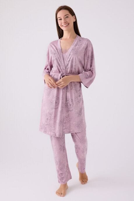 Pierre Cardin Kadın Pamuklu Kruvaze Pigment Baskılı Kışlık Regular Fit Mor Pijama Takımı PC8875-S-V1 - 4