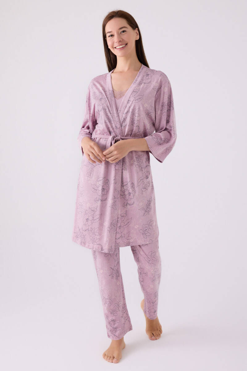 Pierre Cardin Kadın Pamuklu Kruvaze Pigment Baskılı Kışlık Regular Fit Mor Pijama Takımı PC8875-S-V1 - 4
