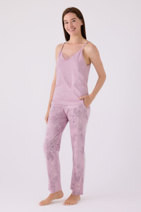 Pierre Cardin Kadın Pamuklu Kruvaze Pigment Baskılı Kışlık Regular Fit Mor Pijama Takımı PC8875-S-V1 - 5