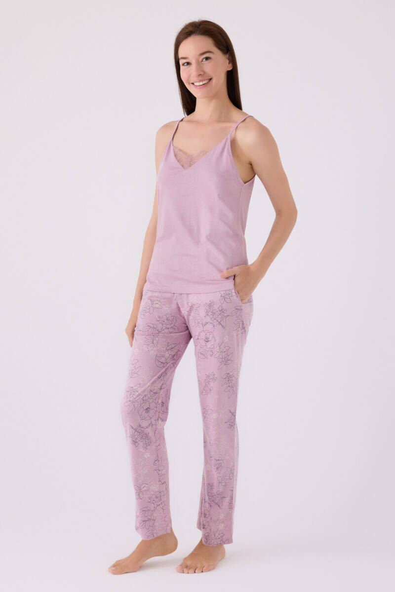 Pierre Cardin Kadın Pamuklu Kruvaze Pigment Baskılı Kışlık Regular Fit Mor Pijama Takımı PC8875-S-V1 - 5