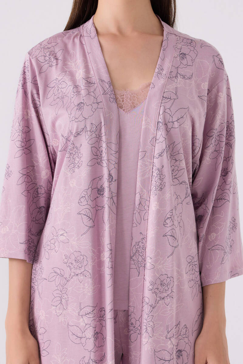 Pierre Cardin Kadın Pamuklu Kruvaze Pigment Baskılı Kışlık Regular Fit Mor Pijama Takımı PC8875-S-V1 - 7