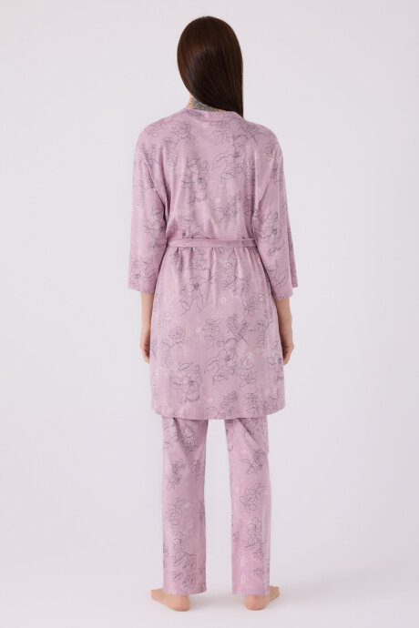 Pierre Cardin Kadın Pamuklu Kruvaze Pigment Baskılı Kışlık Regular Fit Mor Pijama Takımı PC8875-S-V1 - 9