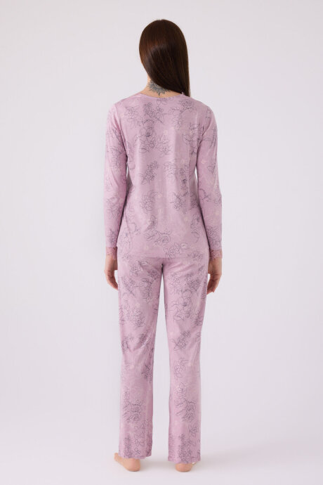 Pierre Cardin Kadın Pamuklu Düğmeli Yaka Pigment Baskılı Kışlık Regular Fit Mor Pijama Takımı PC8874-S-V1 - 5