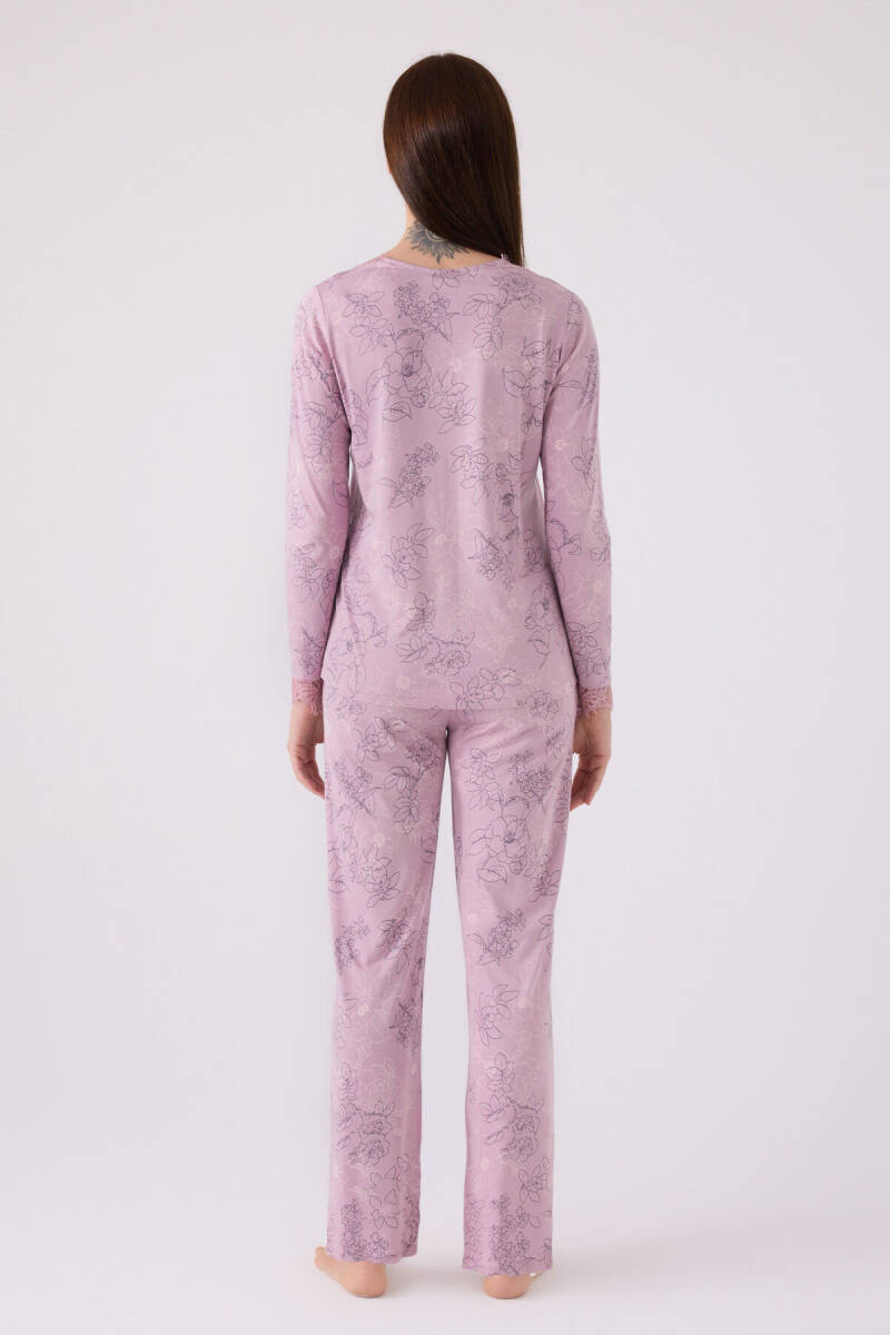 Pierre Cardin Kadın Pamuklu Düğmeli Yaka Pigment Baskılı Kışlık Regular Fit Mor Pijama Takımı PC8874-S-V1 - 5