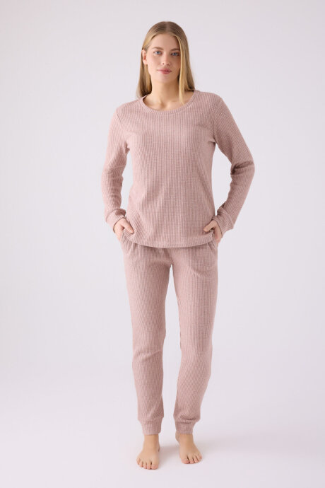 Pierre Cardin Kadın Pamuklu Bisiklet Yaka Pigment Baskılı Kışlık Regular Fit Pembe Pijama Takımı PC8922-S-V3