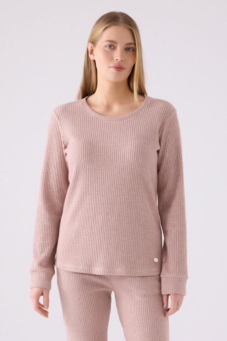Pierre Cardin Kadın Pamuklu Bisiklet Yaka Pigment Baskılı Kışlık Regular Fit Pembe Pijama Takımı PC8922-S-V3 (1)
