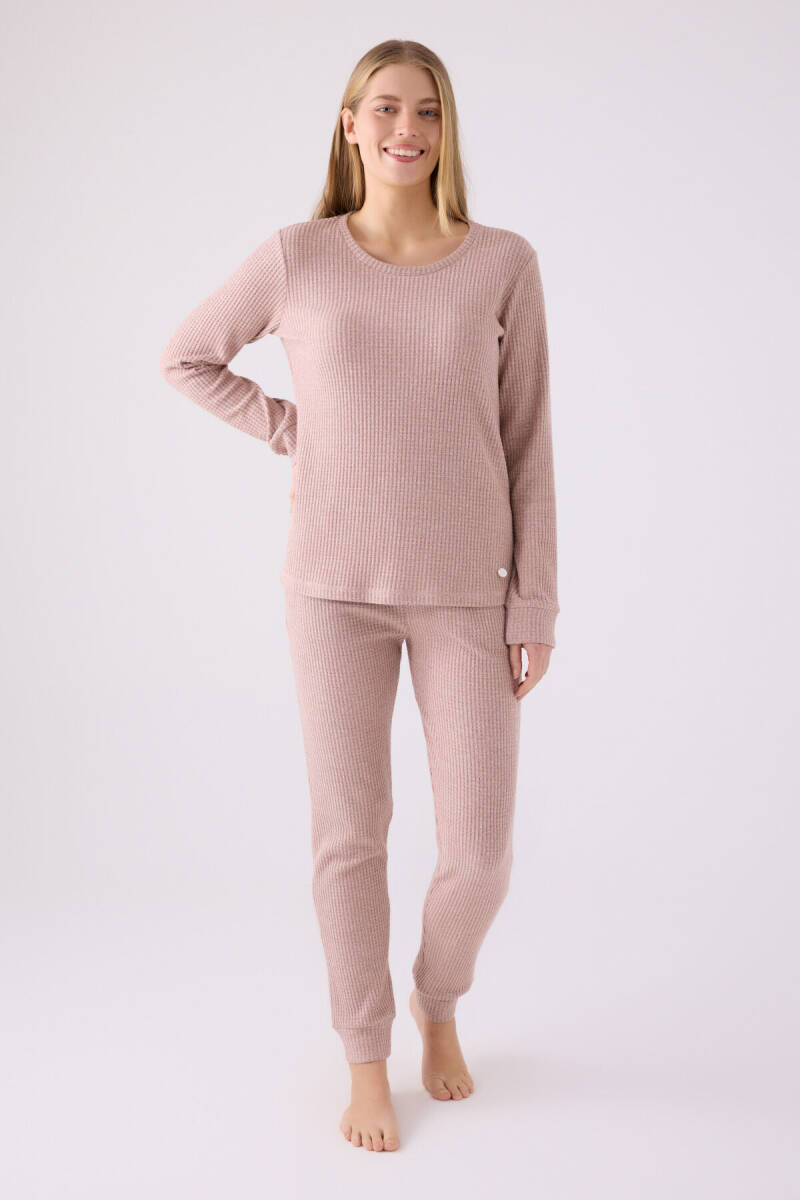 Pierre Cardin Kadın Pamuklu Bisiklet Yaka Pigment Baskılı Kışlık Regular Fit Pembe Pijama Takımı PC8922-S-V3 - 3