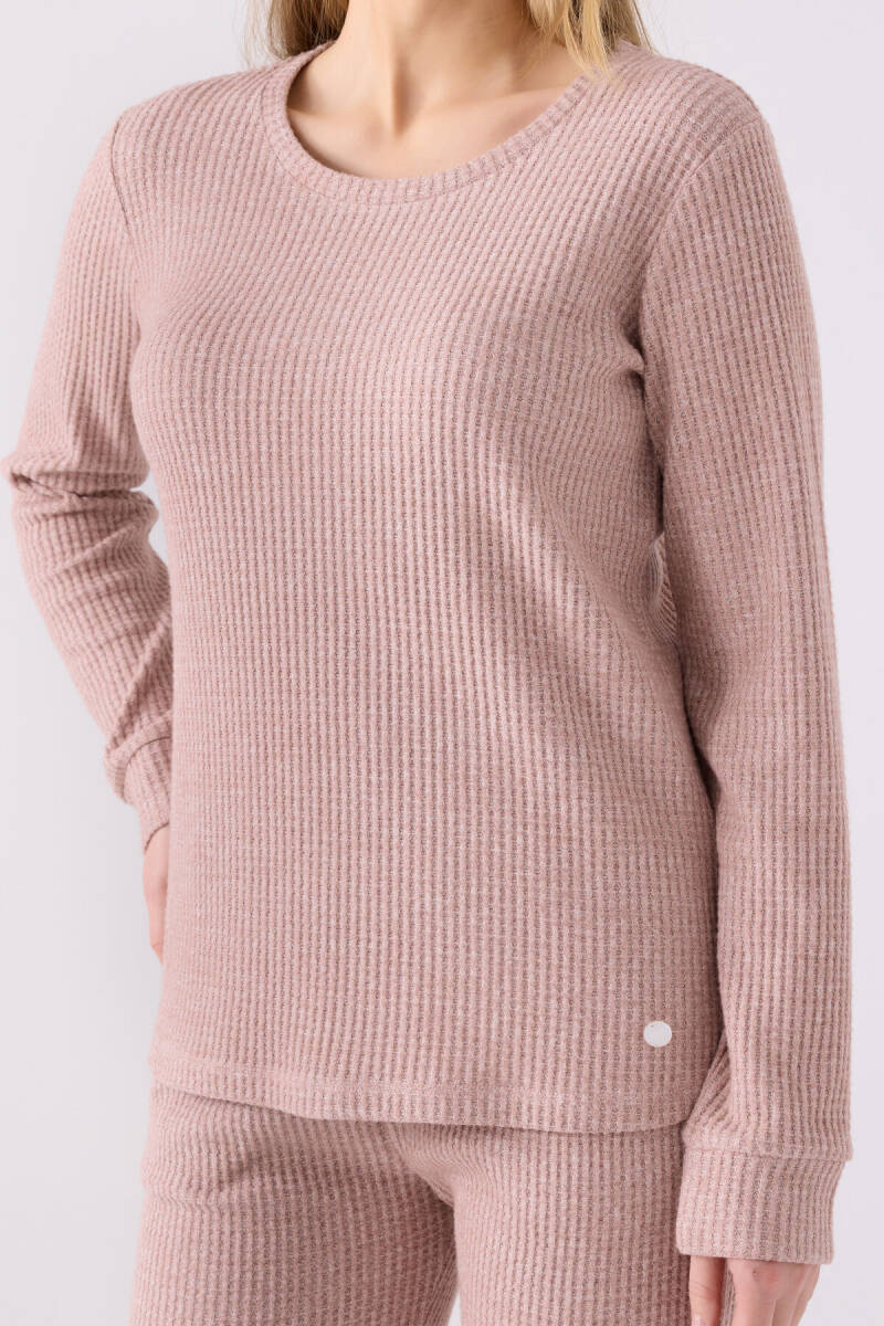 Pierre Cardin Kadın Pamuklu Bisiklet Yaka Pigment Baskılı Kışlık Regular Fit Pembe Pijama Takımı PC8922-S-V3 - 4