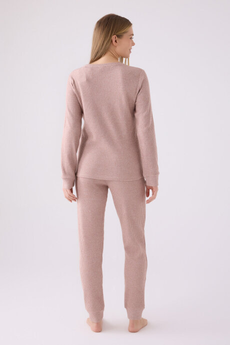 Pierre Cardin Kadın Pamuklu Bisiklet Yaka Pigment Baskılı Kışlık Regular Fit Pembe Pijama Takımı PC8922-S-V3 - 5