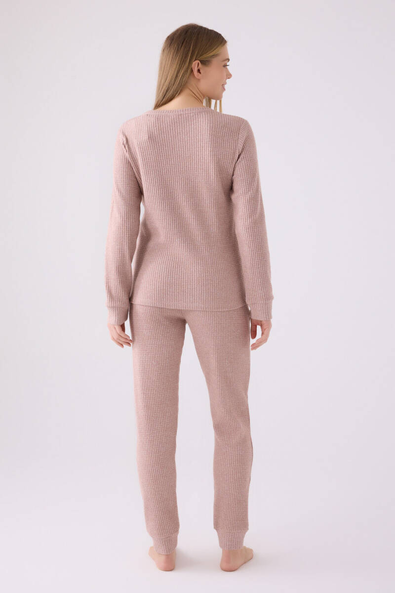 Pierre Cardin Kadın Pamuklu Bisiklet Yaka Pigment Baskılı Kışlık Regular Fit Pembe Pijama Takımı PC8922-S-V3 - 5