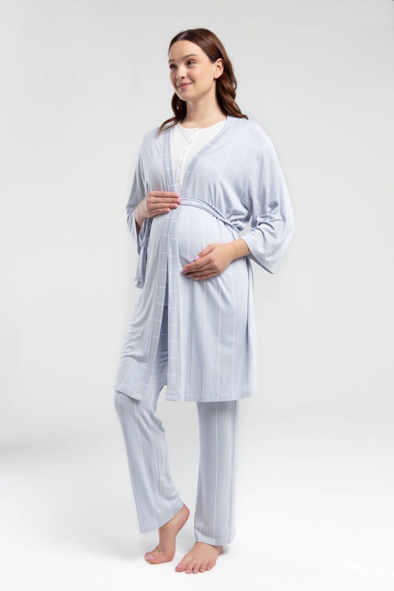 Pierre Cardin Kadın Pamuklu Bisiklet Yaka Baskısız Yazlık Regular Fit Beyaz Lohusa Takım PC8977-S-V1 - 4