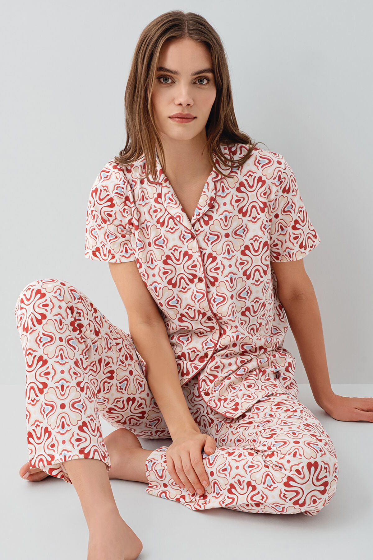 Pierre Cardin Kadın Bordo Gömlek Pijama Takım