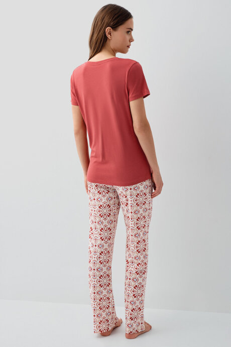 Pierre Cardin Kadın Pamuklu Bisiklet Yaka Nakışlı Yazlık Regular Fit Bordo Pijama Takımı PC9194-S-V1 - 4