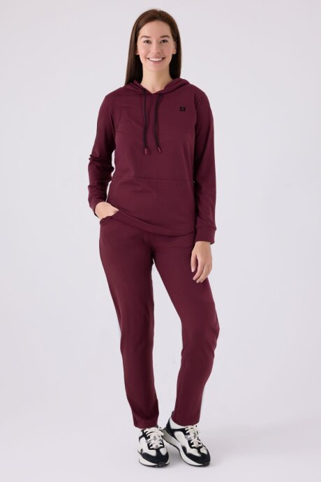 Pierre Cardin Kadın Kapüşonlu Bordo Pijama Takımı PC8923-S-V4 