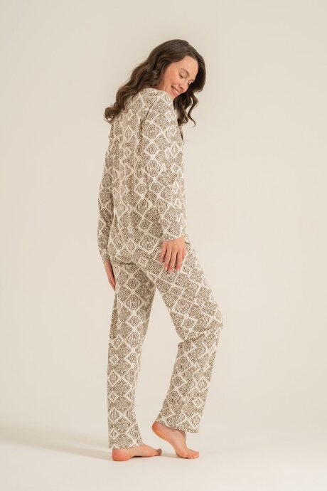 Pierre Cardin Kadın Pamuklu Desenli Krem Gömlek Pijama Takımı PC9276-S-V1 - 4