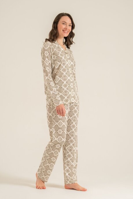 Pierre Cardin Kadın Pamuklu Desenli Krem Gömlek Pijama Takımı PC9276-S-V1 - 5