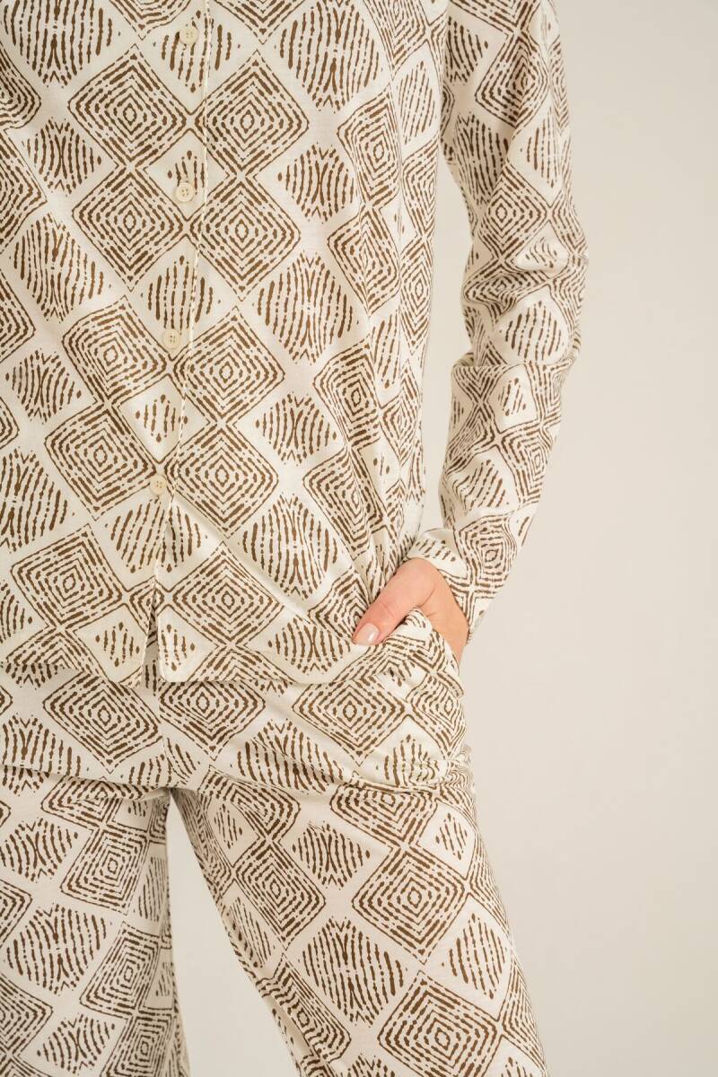 Pierre Cardin Kadın Pamuklu Desenli Krem Gömlek Pijama Takımı PC9276-S-V1 - 3