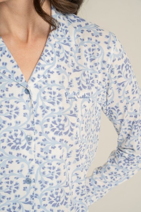 Pierre Cardin Kadın Pamuklu Flowers Mavi Gömlek Pijama Takımı PC9271-S-V1 - 5