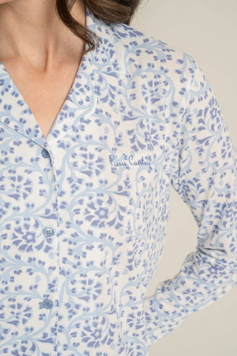 Pierre Cardin Kadın Pamuklu Flowers Mavi Gömlek Pijama Takımı PC9271-S-V1 - 5