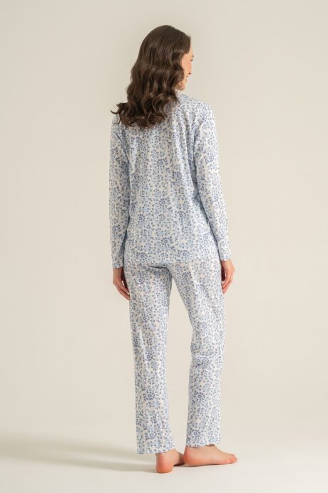 Pierre Cardin Kadın Pamuklu Flowers Mavi Gömlek Pijama Takımı PC9271-S-V1 - 4
