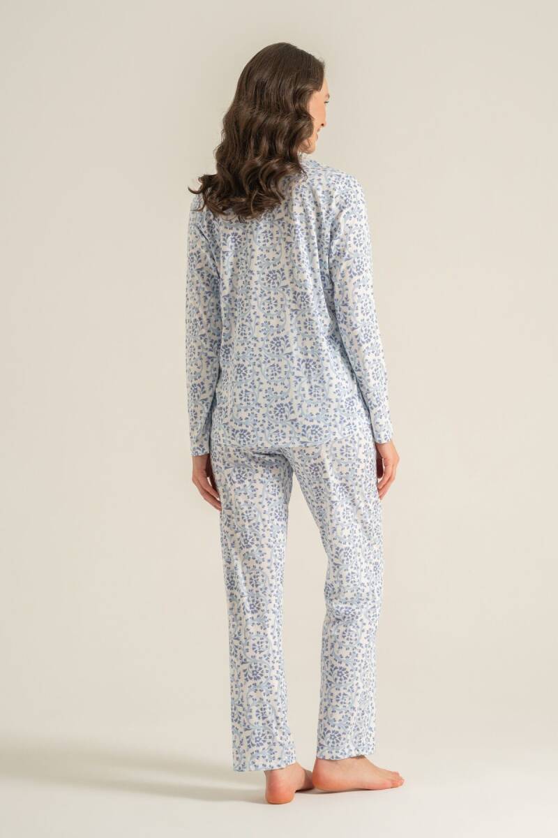 Pierre Cardin Kadın Pamuklu Flowers Mavi Gömlek Pijama Takımı PC9271-S-V1 - 4