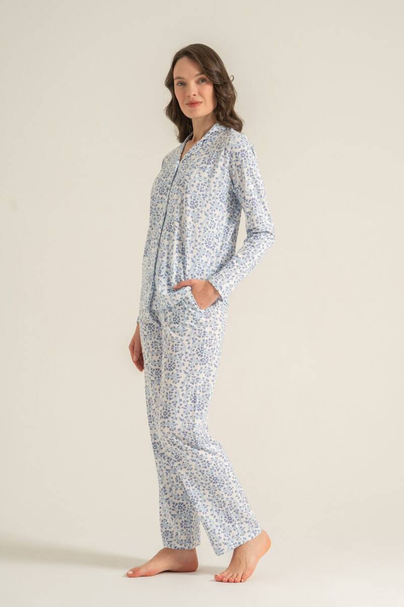 Pierre Cardin Kadın Pamuklu Flowers Mavi Gömlek Pijama Takımı PC9271-S-V1 - 3