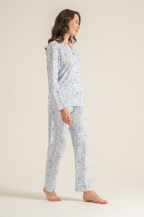 Pierre Cardin Kadın Pamuklu Flowers Mavi Gömlek Pijama Takımı PC9271-S-V1 - 7