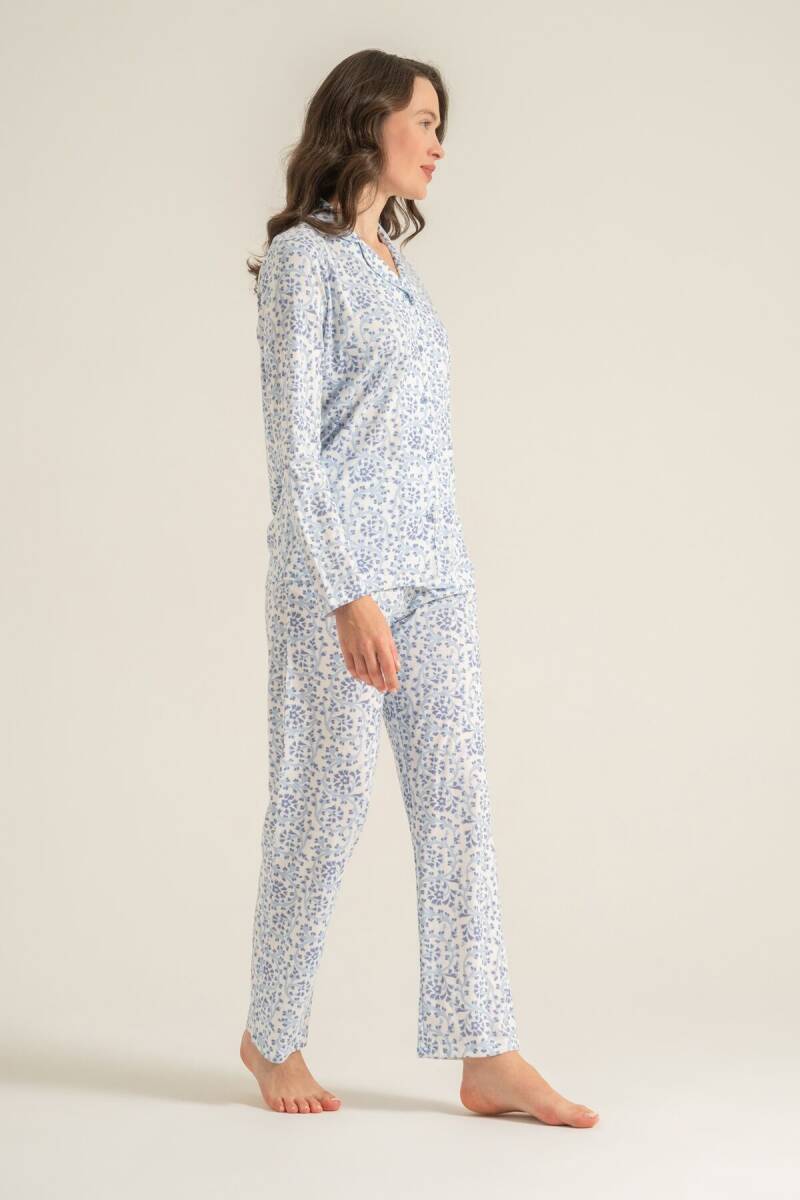 Pierre Cardin Kadın Pamuklu Flowers Mavi Gömlek Pijama Takımı PC9271-S-V1 - 7