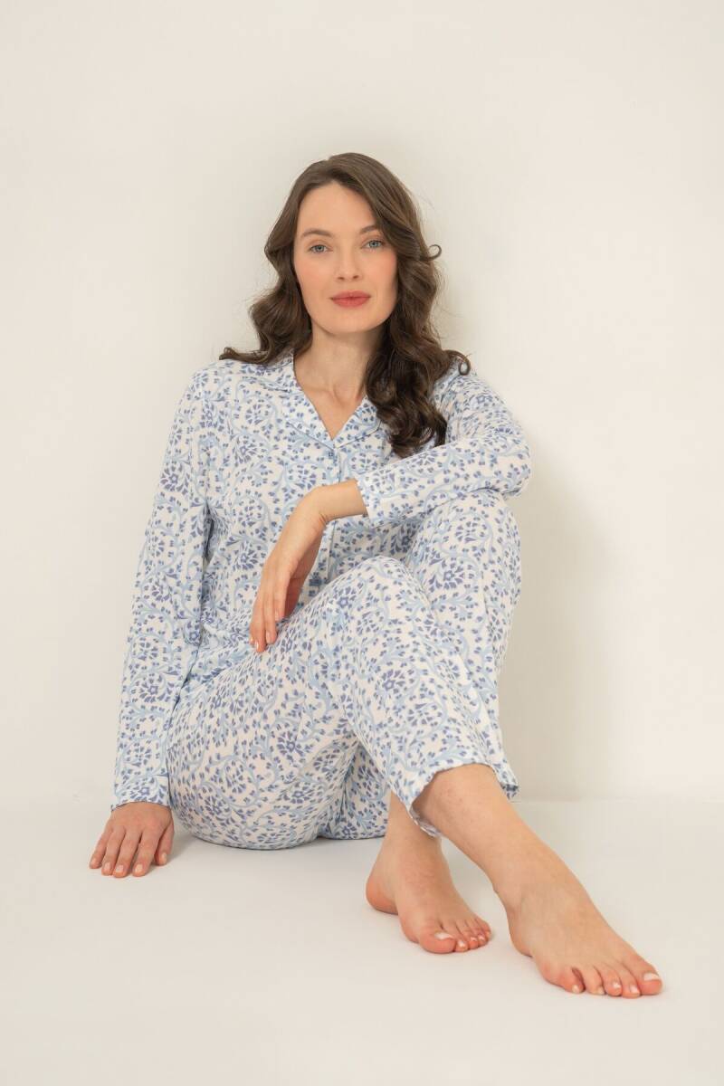 Pierre Cardin Kadın Pamuklu Flowers Mavi Gömlek Pijama Takımı PC9271-S-V1 - 2