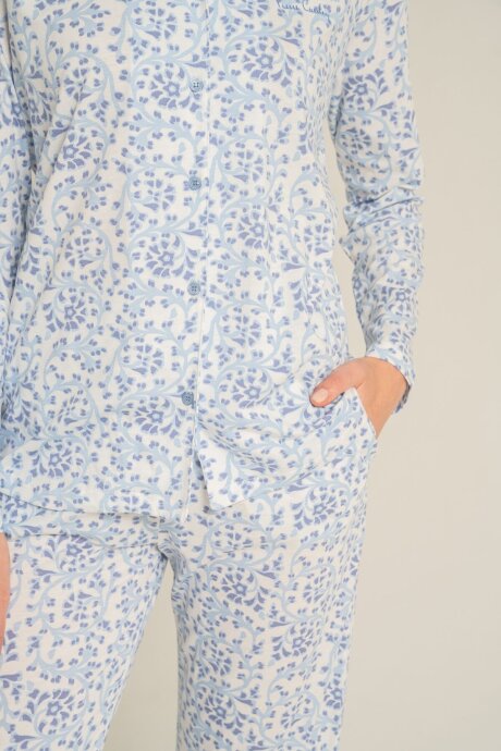 Pierre Cardin Kadın Pamuklu Flowers Mavi Gömlek Pijama Takımı PC9271-S-V1 - 6
