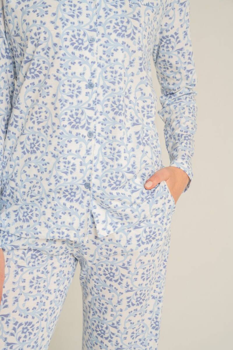 Pierre Cardin Kadın Pamuklu Flowers Mavi Gömlek Pijama Takımı PC9271-S-V1 - 6