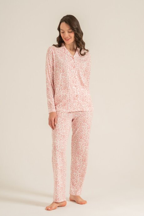 Pierre Cardin Kadın Pamuklu Flowers Pembe Gömlek Pijama Takımı PC9271-S-V2 - 6