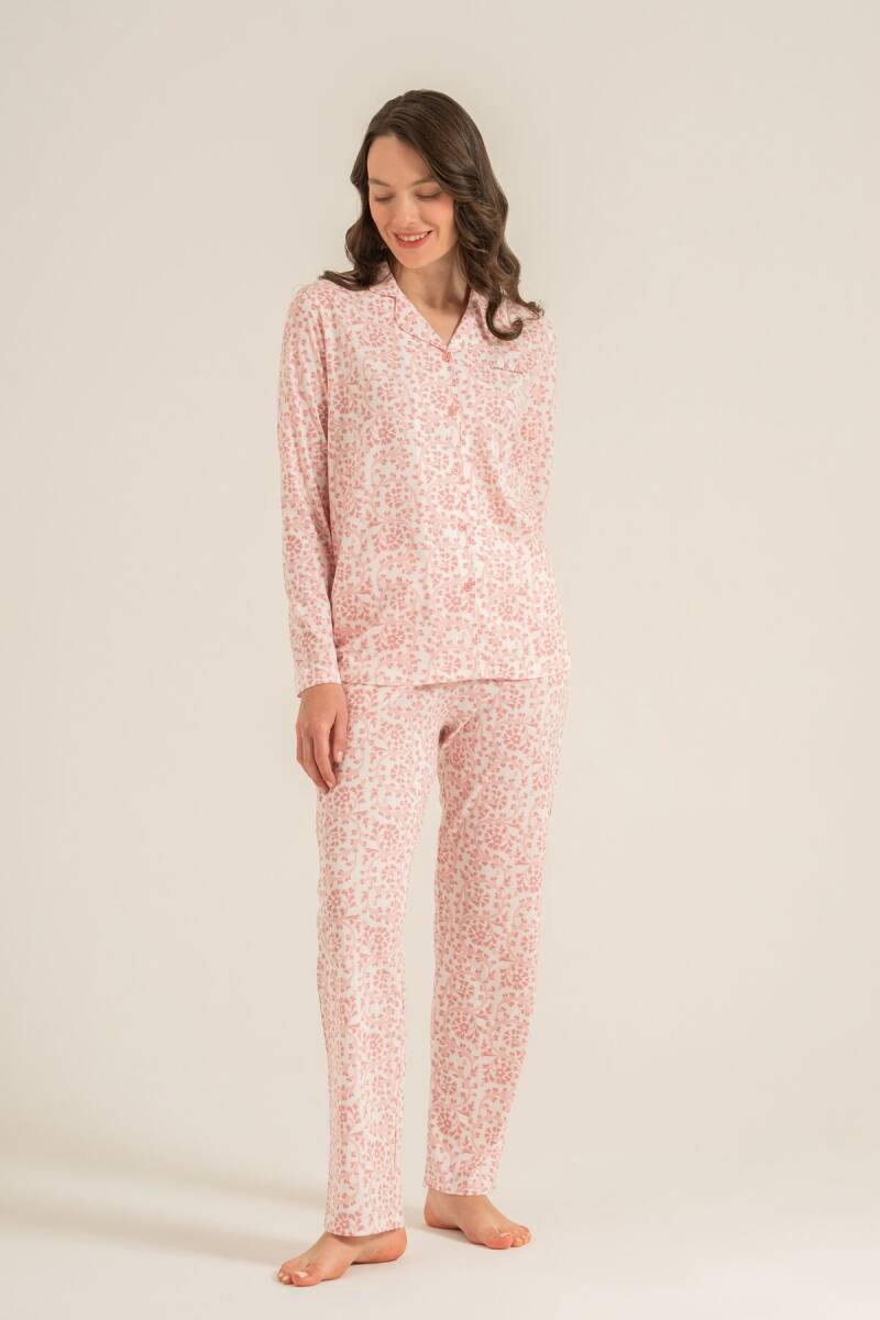 Pierre Cardin Kadın Pamuklu Flowers Pembe Gömlek Pijama Takımı PC9271-S-V2 - 6