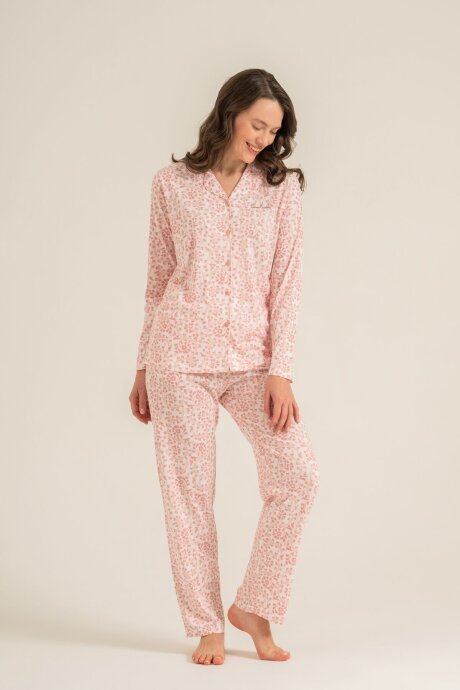 Pierre Cardin Kadın Pamuklu Flowers Pembe Gömlek Pijama Takımı PC9271-S-V2