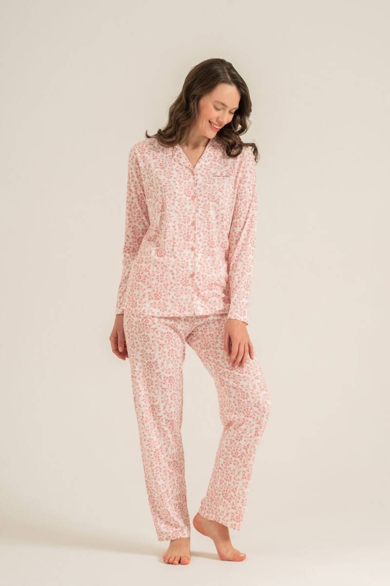 Pierre Cardin Kadın Pamuklu Flowers Pembe Gömlek Pijama Takımı PC9271-S-V2 - 1