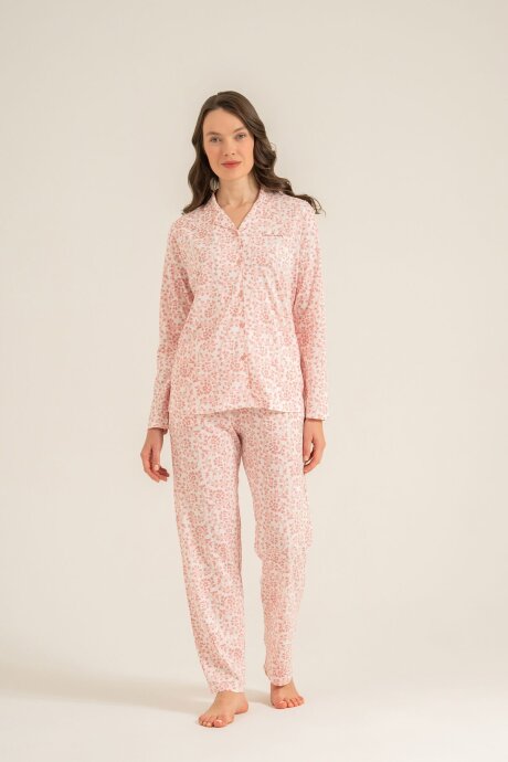 Pierre Cardin Kadın Pamuklu Flowers Pembe Gömlek Pijama Takımı PC9271-S-V2 - 8