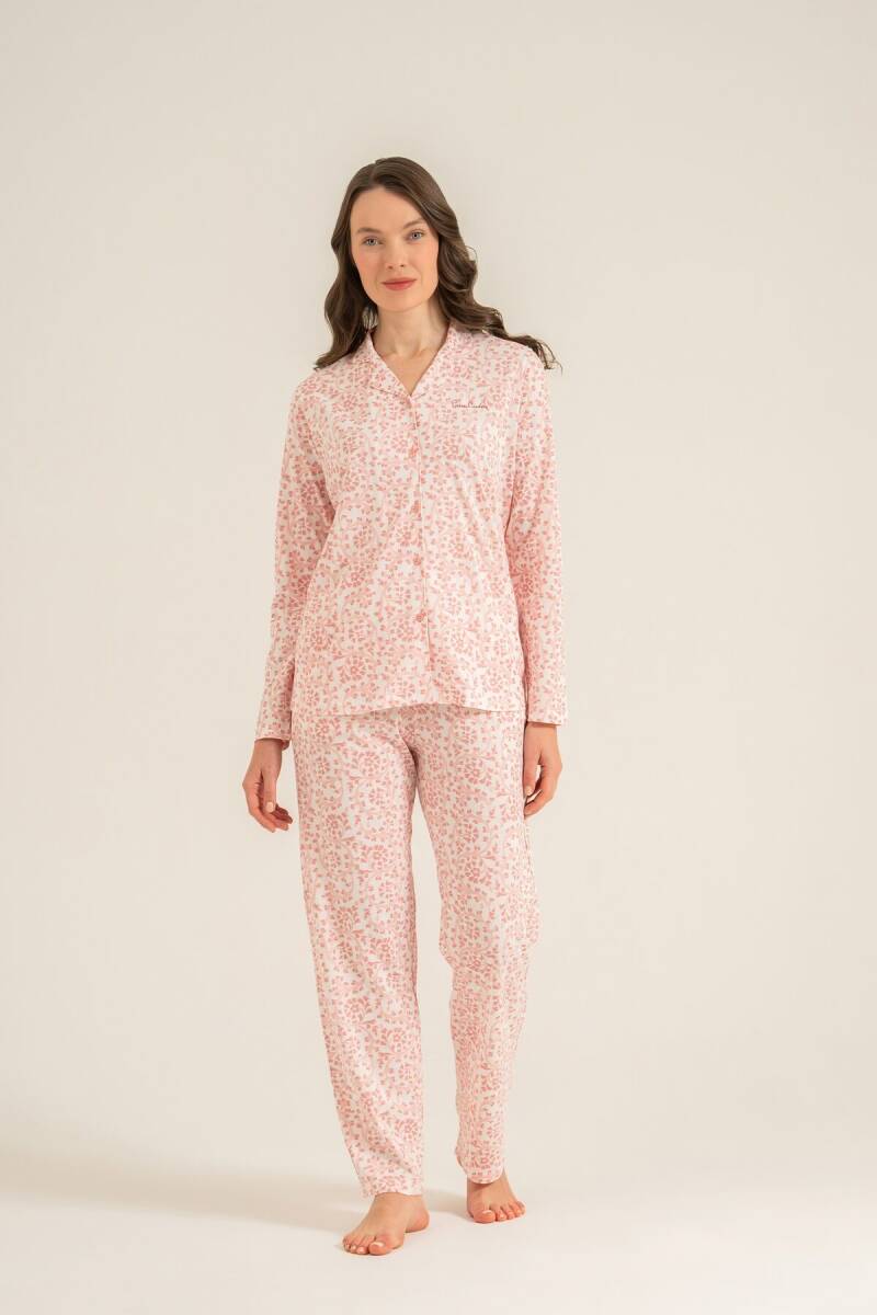 Pierre Cardin Kadın Pamuklu Flowers Pembe Gömlek Pijama Takımı PC9271-S-V2 - 8