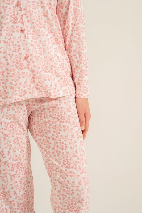 Pierre Cardin Kadın Pamuklu Flowers Pembe Gömlek Pijama Takımı PC9271-S-V2 - 5
