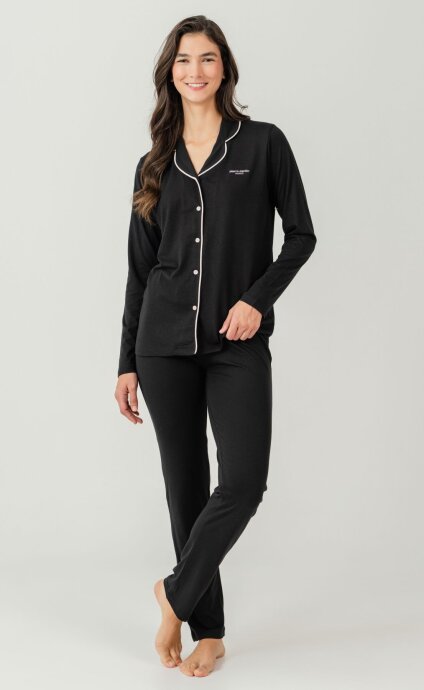 Pierre Cardin Kadın Pamuklu Örme Gömlek Lacivert Pijama PC7717-S-V-2 - 2